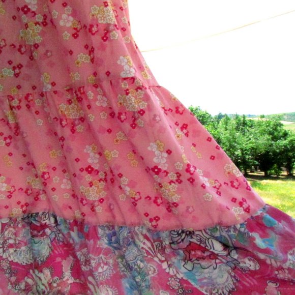MATERNITY DRESS, M, NWT, BOHO PINK & BLUE FLORAL TIERED COMFORTABLE MIDI - Picture 6 of 8